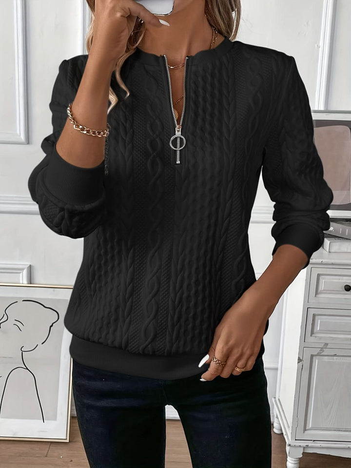 Félindore | Pull Femme Col Zippé Motif Torsadé - White - Image 23