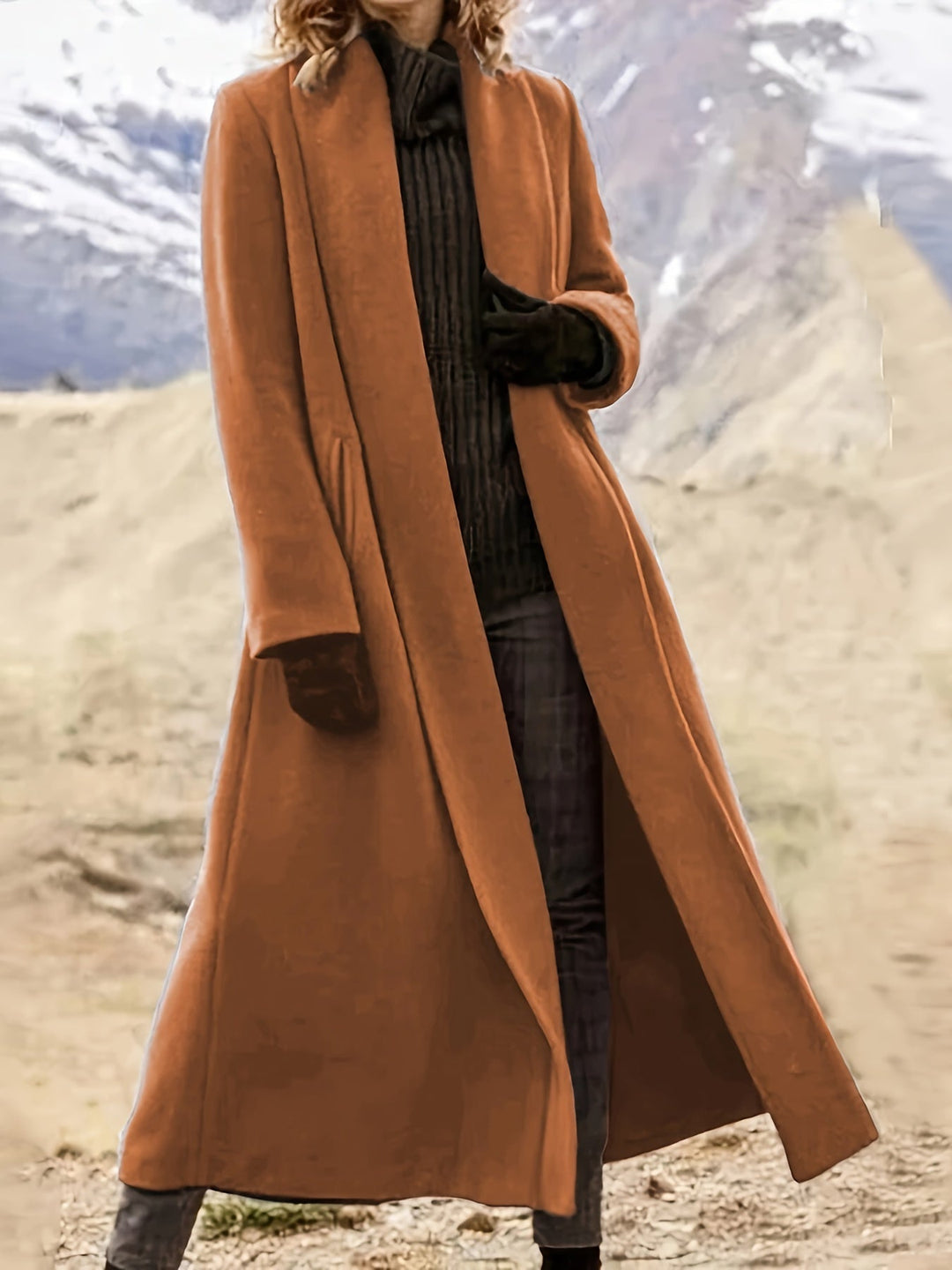 Thovaine | Femme Manteau Long Ouvert Col Châle