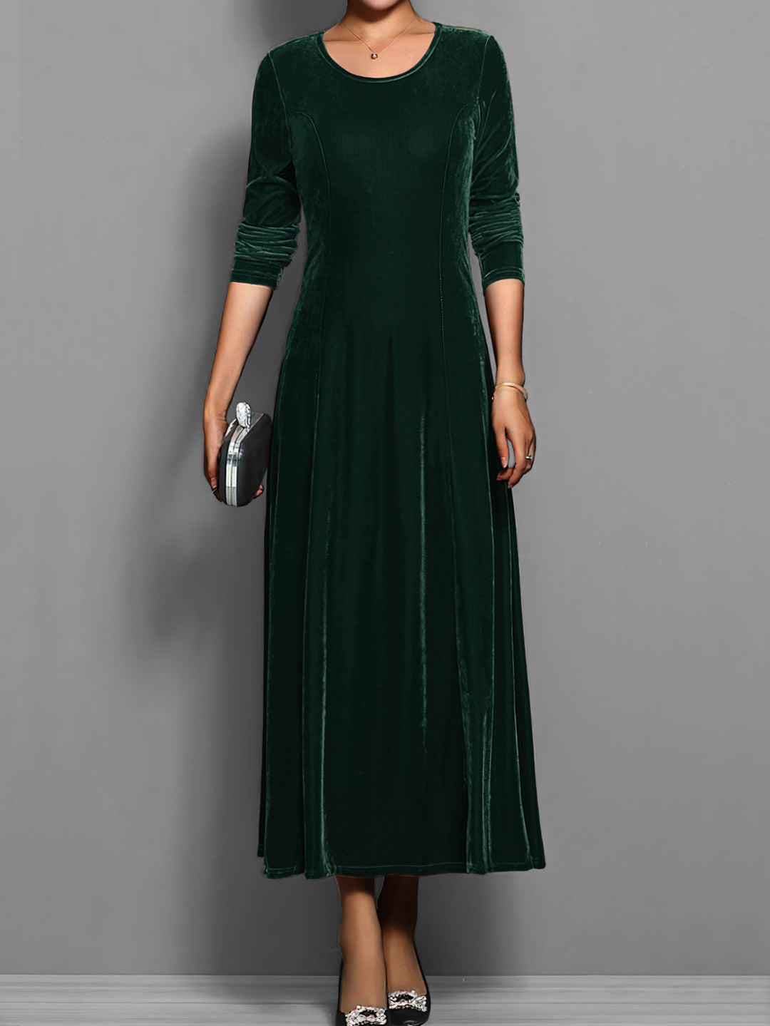 Élowïne | Femme Robe Longue Velours Manches Longues — vue 5