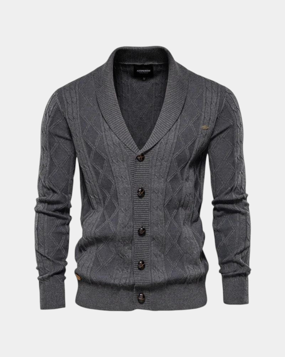 Falvorn | Cardigan Homme Col Châle Boutons - Dark Grey - Image 2