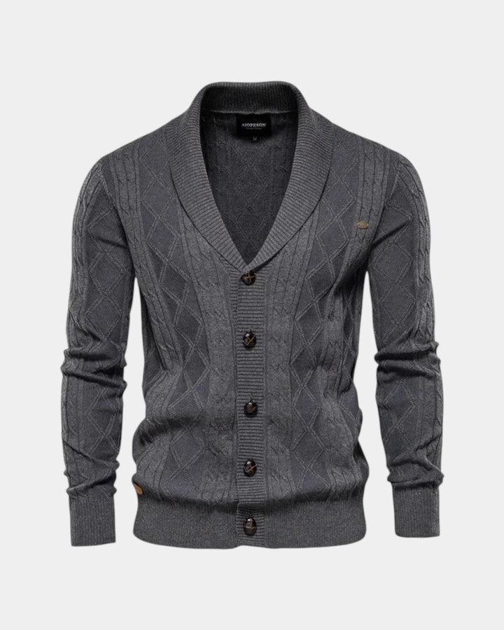 Falvorn | Cardigan Homme Col Châle Boutons - Dark Grey - Image 2