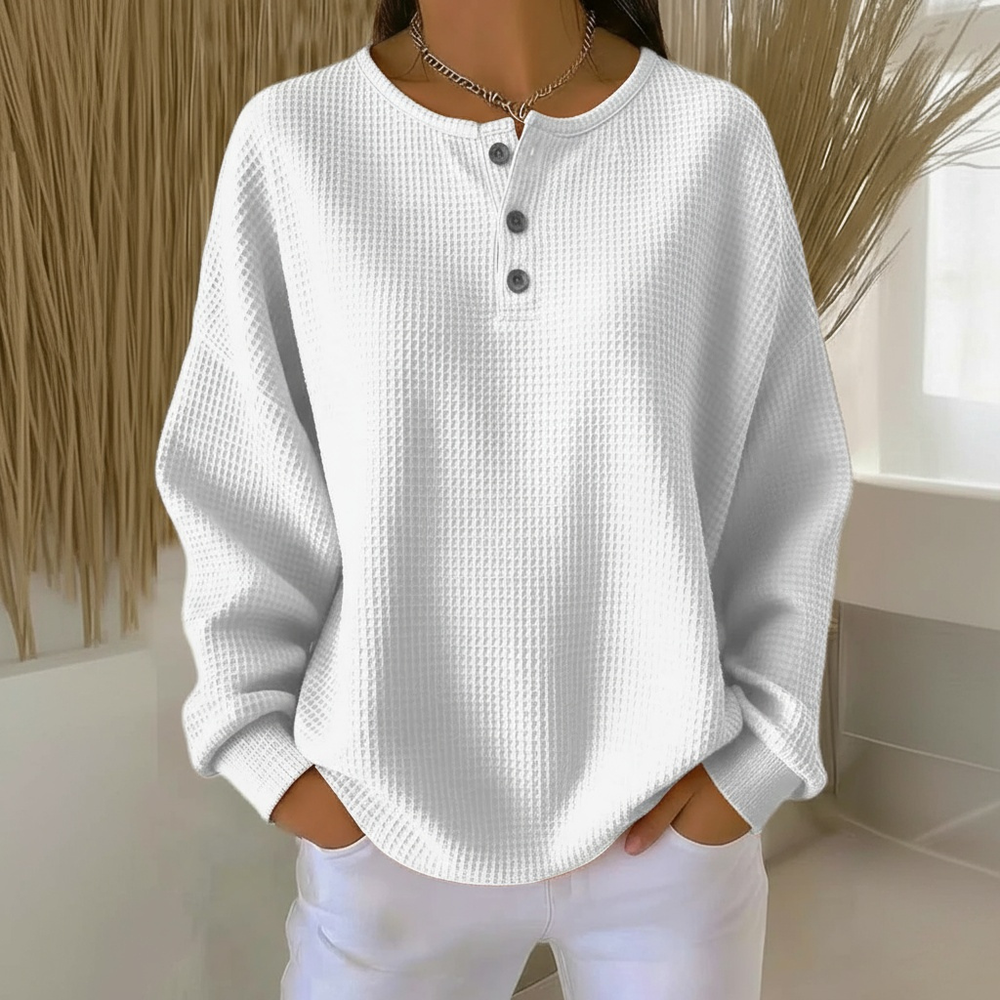 Adelheid | Women's Orange Long Sleeve Waffle Sweater - Image 2