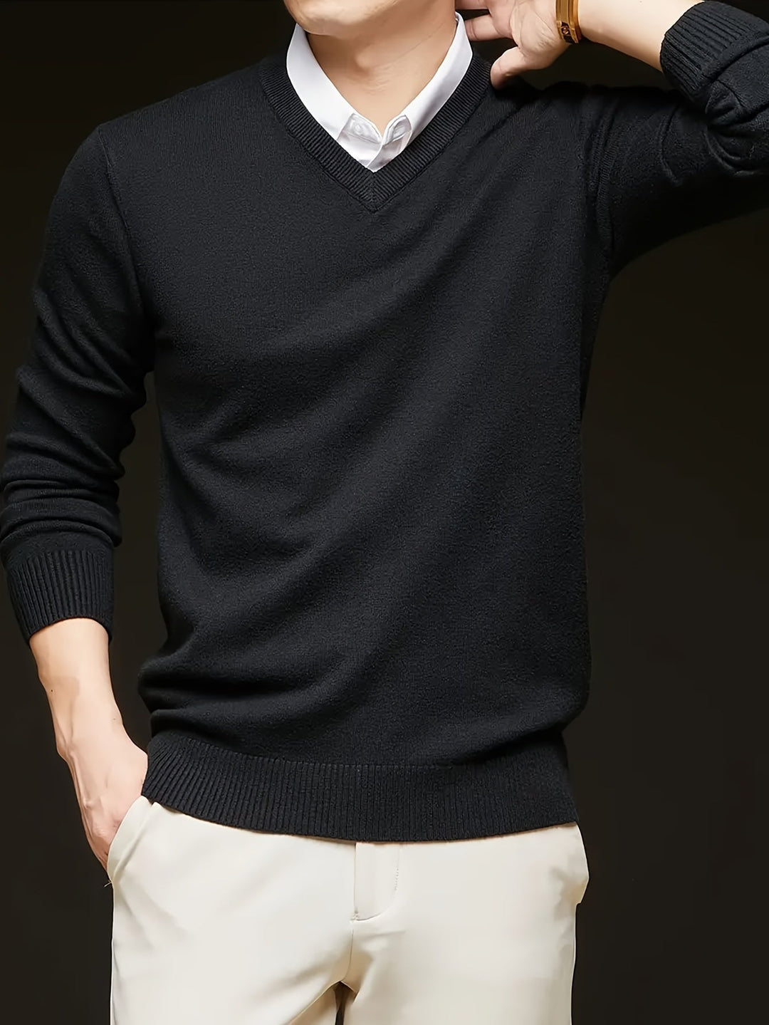 Évrand | Homme Pull Col V Tricoté Classique — vue 10