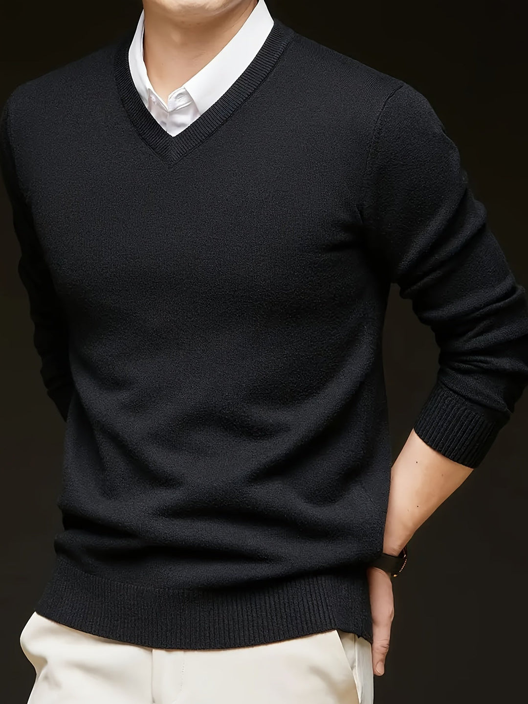 Évrand | Homme Pull Col V Tricoté Classique — vue 11
