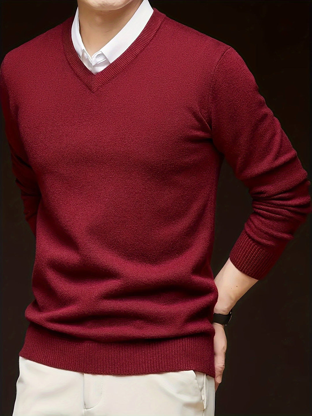 Évrand | Homme Pull Col V Tricoté Classique — vue 17