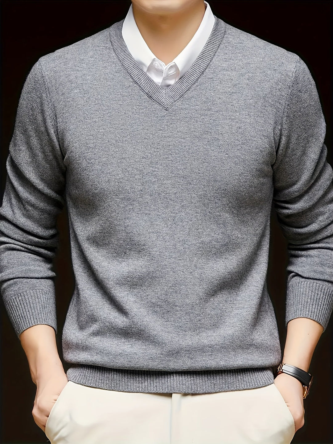 Évrand | Homme Pull Col V Tricoté Classique — vue 19