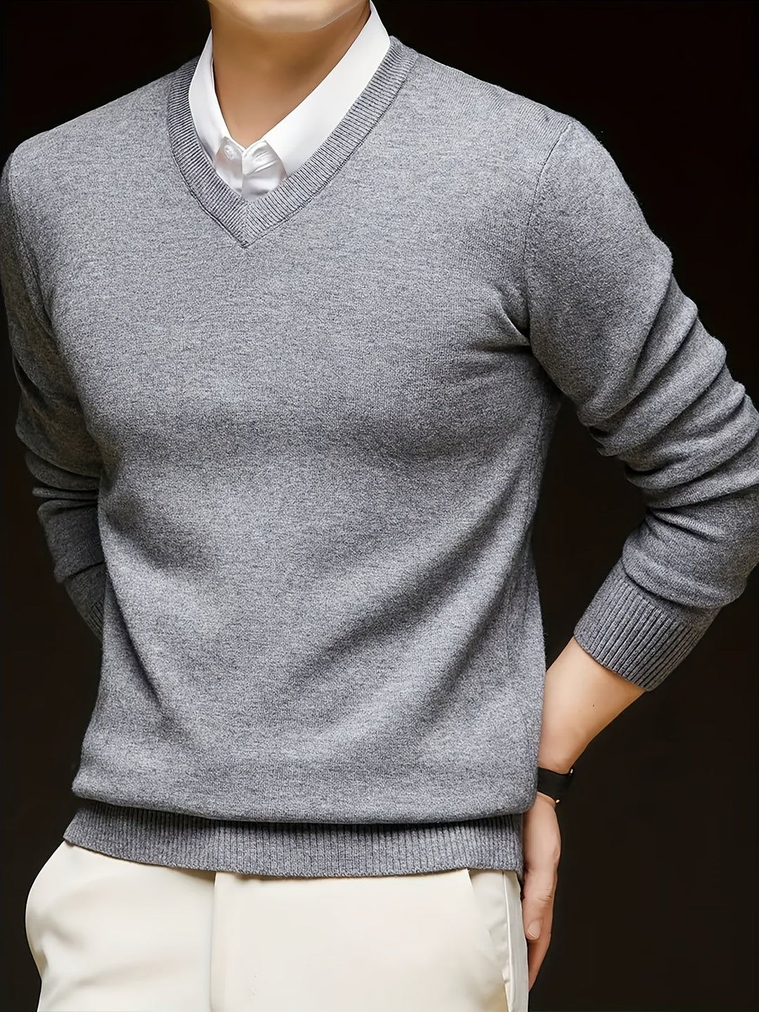 Évrand | Homme Pull Col V Tricoté Classique — vue 23