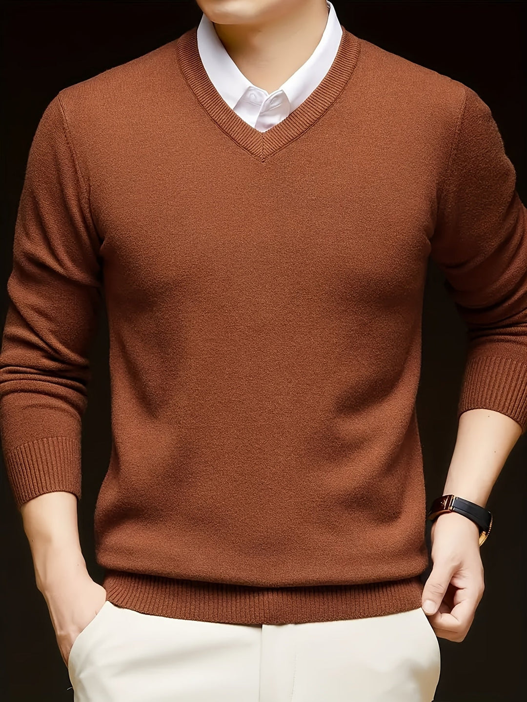 Évrand | Homme Pull Col V Tricoté Classique — vue 25