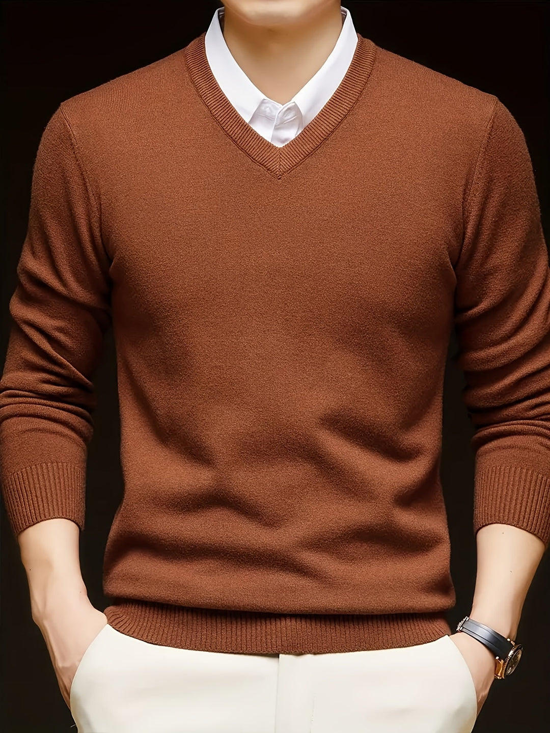 Évrand | Homme Pull Col V Tricoté Classique