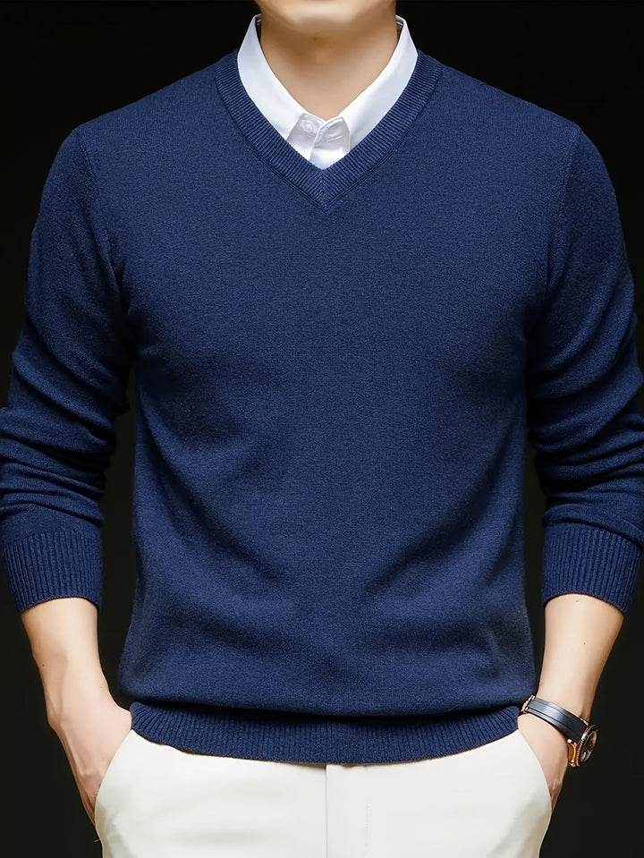 Évrand | Homme Pull Col V Tricoté Classique - Navy - Image 3
