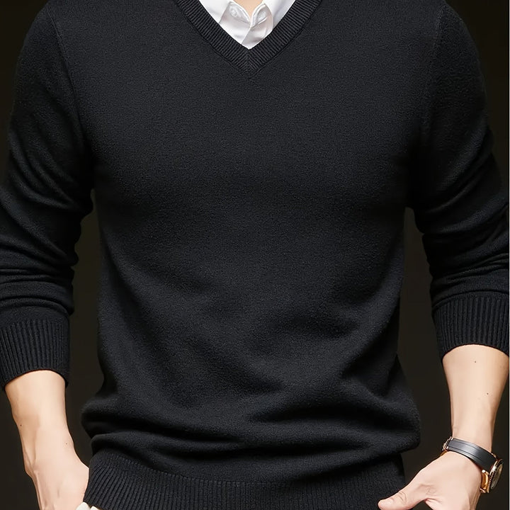 Évrand | Homme Pull Col V Tricoté Classique - Navy - Image 6