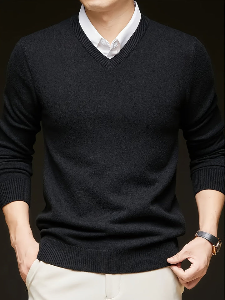 Évrand | Homme Pull Col V Tricoté Classique - Navy - Image 7