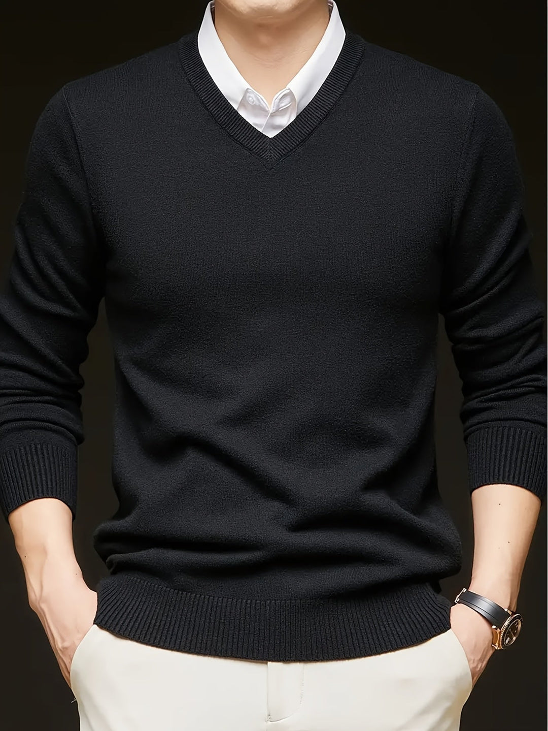 Évrand | Homme Pull Col V Tricoté Classique - Navy - Image 9