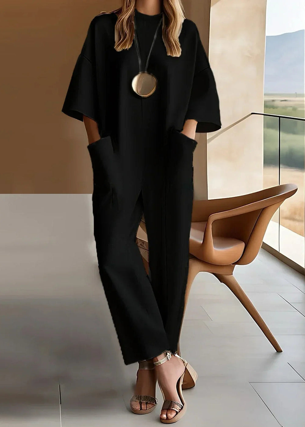 Amaryllis | Women's Wide Leg Short Sleeve Jumpsuit - Image 2