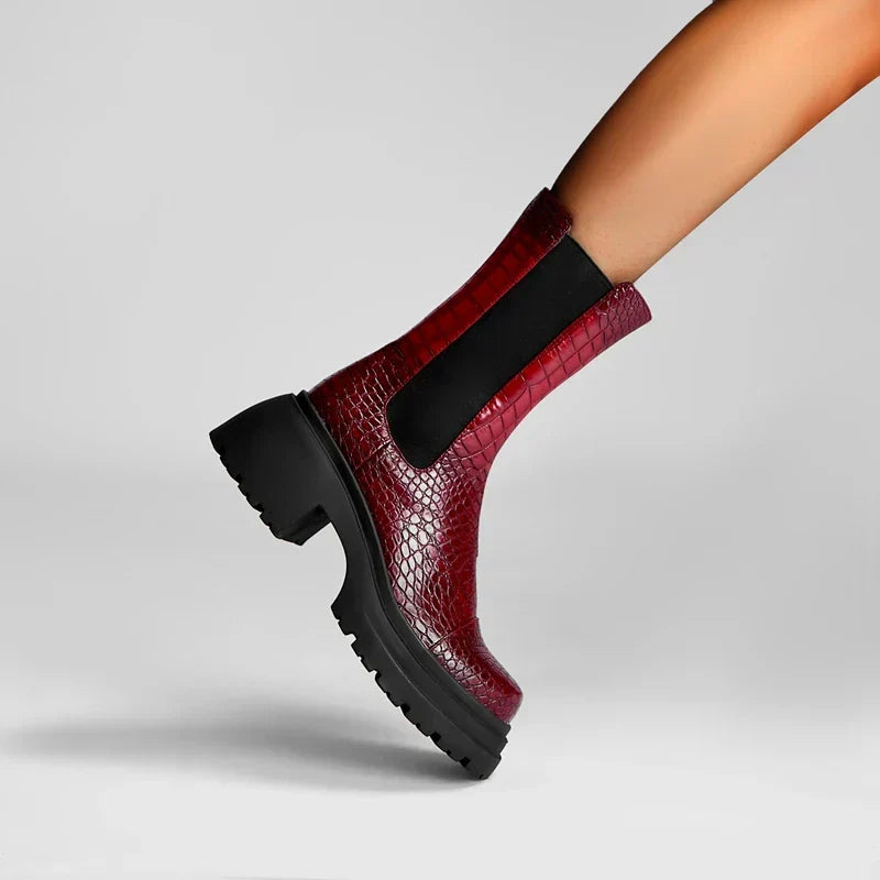 Amira | Women's Crocodile Print Platform Boots - Image 1