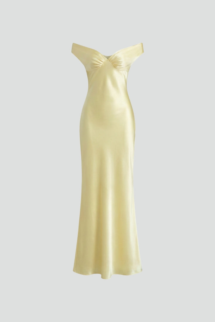 Anastasia | Women's Off Shoulder Fitted Maxi Dress - Champagne - Image 1