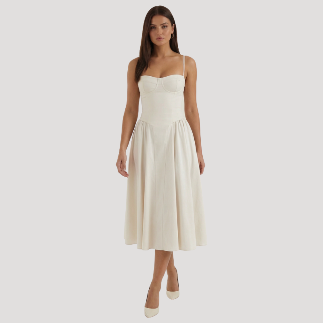 Anneliese | Women's Sweetheart Corset Midi Dress - Cream - Image 1