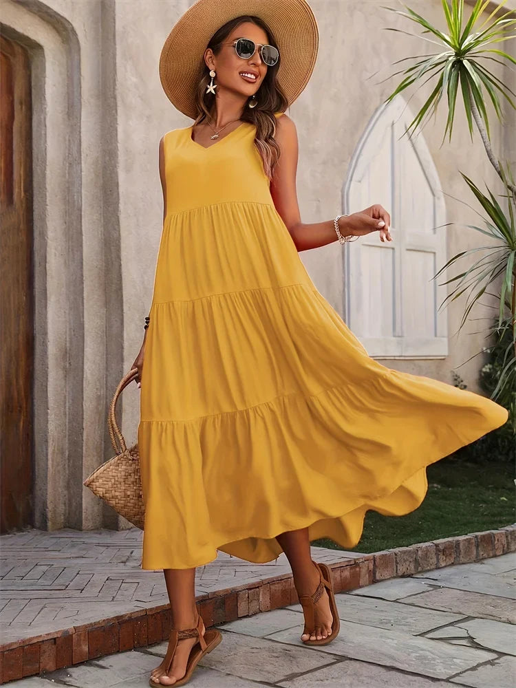 Ansley | Women's V Neck Sleeveless Maxi Dress - Image 2