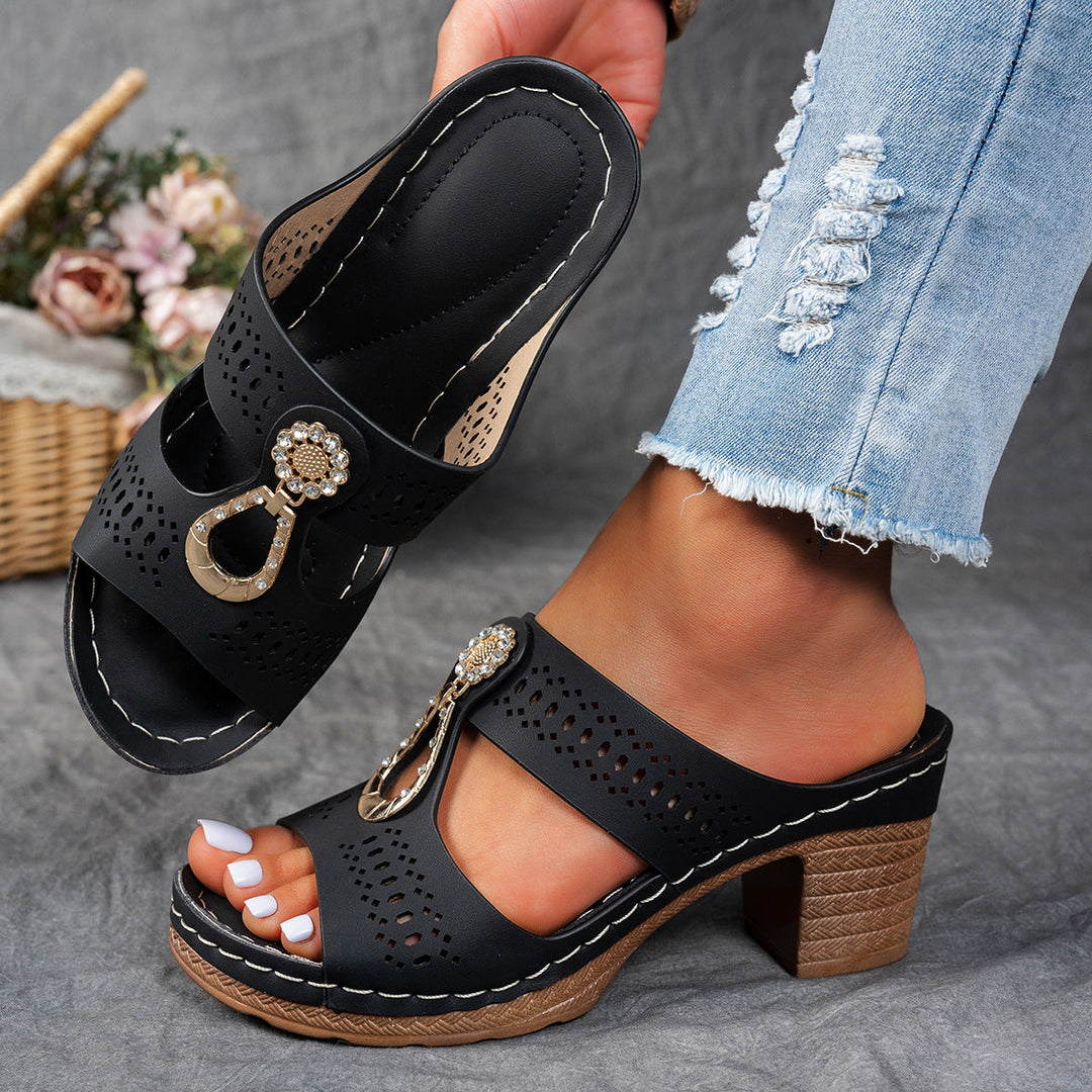 Arabella | Women's Rhinestone Block Heel Sandals - Image 1
