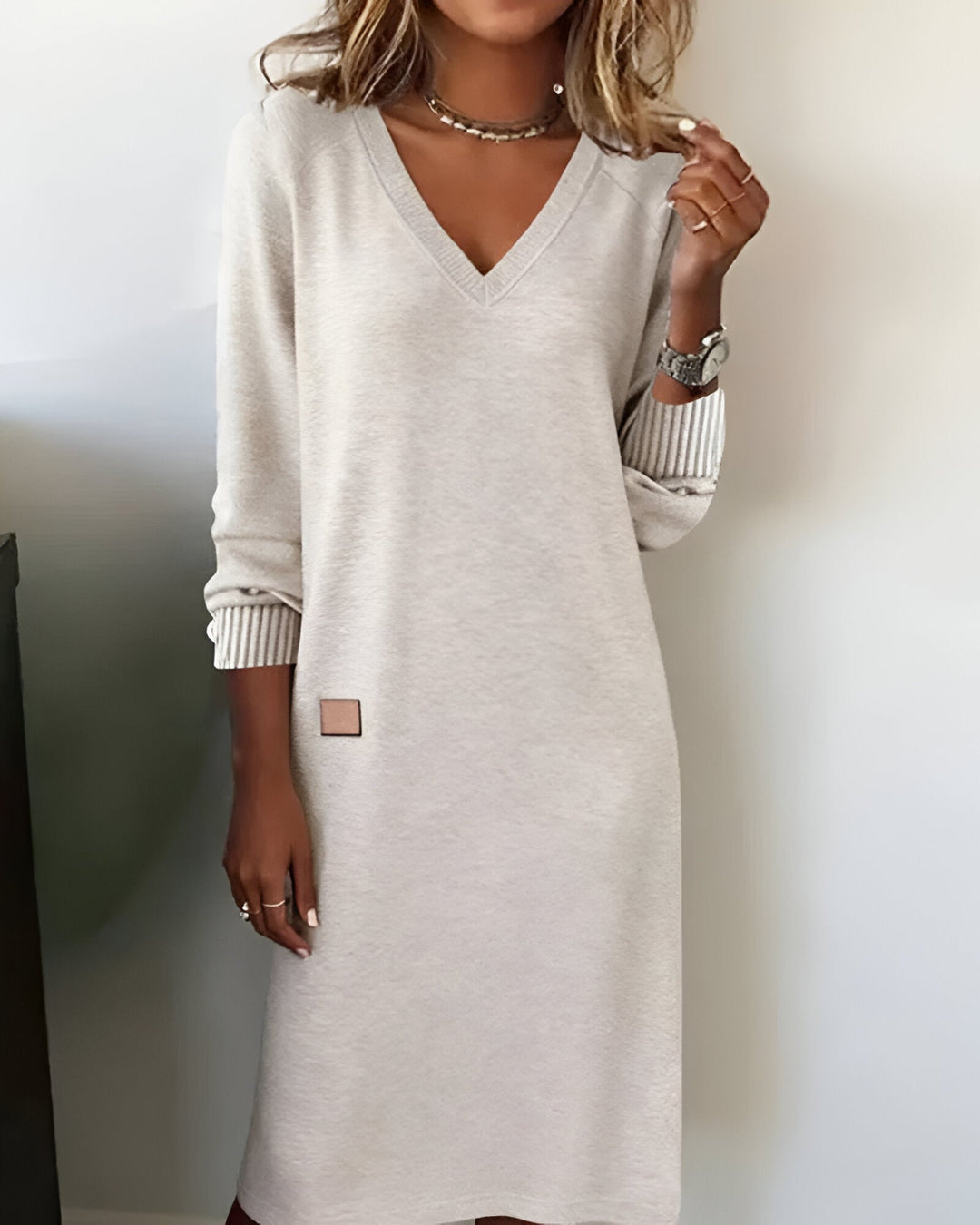 Aramis | Women's V-Neck Long Sleeve Midi Sweater Dress - Image 1