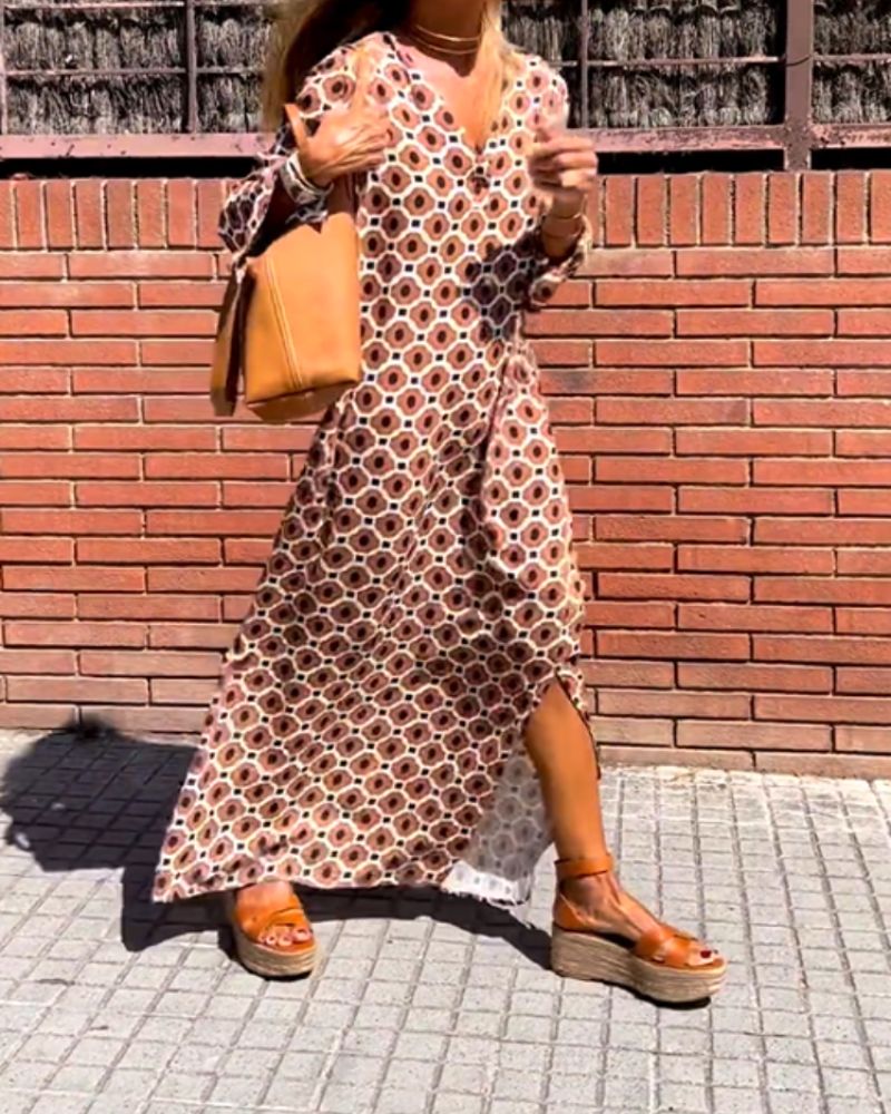 Artemisia | Women's Circle Print Wrap Midi Dress - Image 1