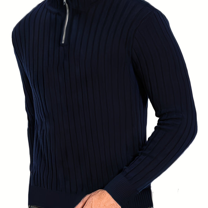 Arvand | Homme Pull Col Montant Zippé Côtelé - Navy - Image 1