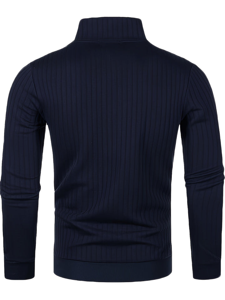 Arvand | Homme Pull Col Montant Zippé Côtelé - Navy - Image 3