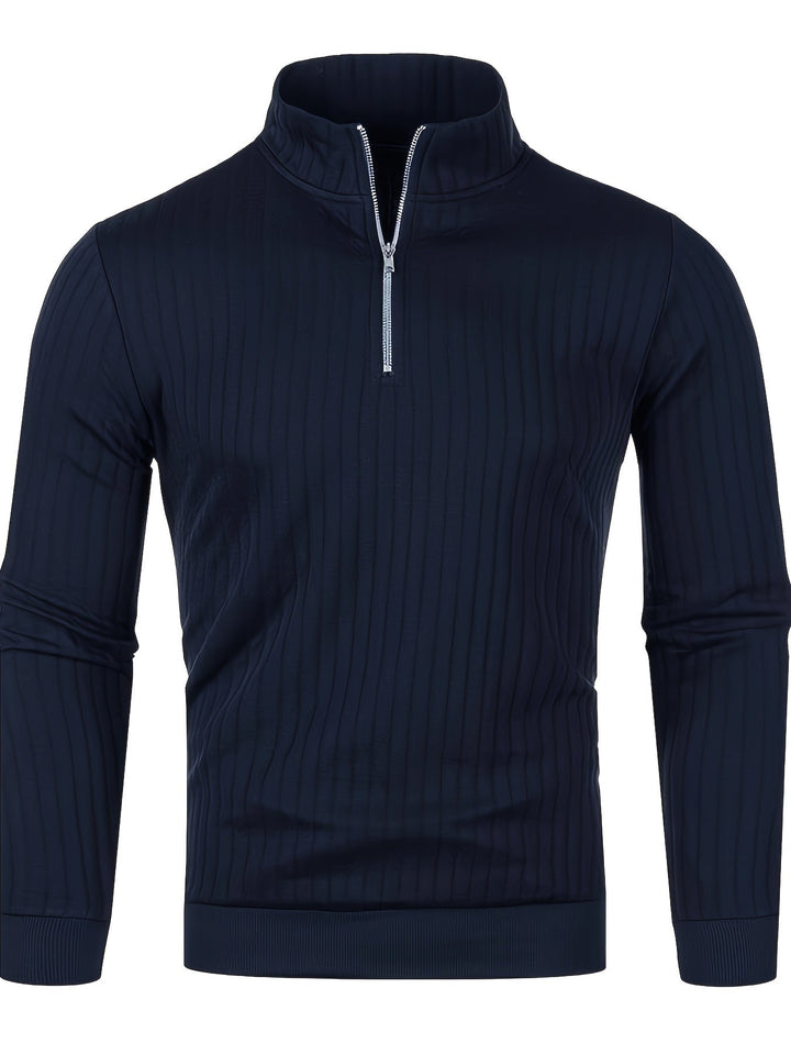 Arvand | Homme Pull Col Montant Zippé Côtelé - Navy - Image 4