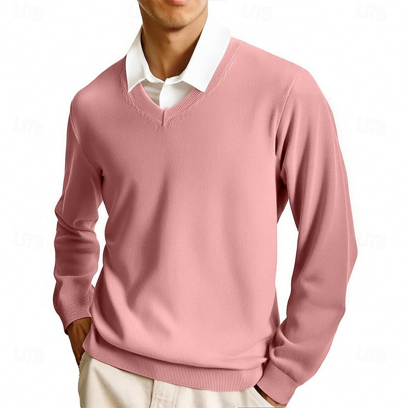 Arvand | Homme Pull Col V Manches Longues - Pink - Image 1