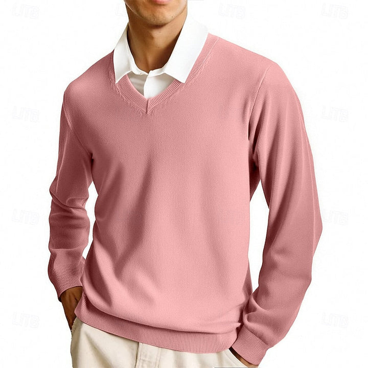 Arvand | Homme Pull Col V Manches Longues - Pink - Image 1