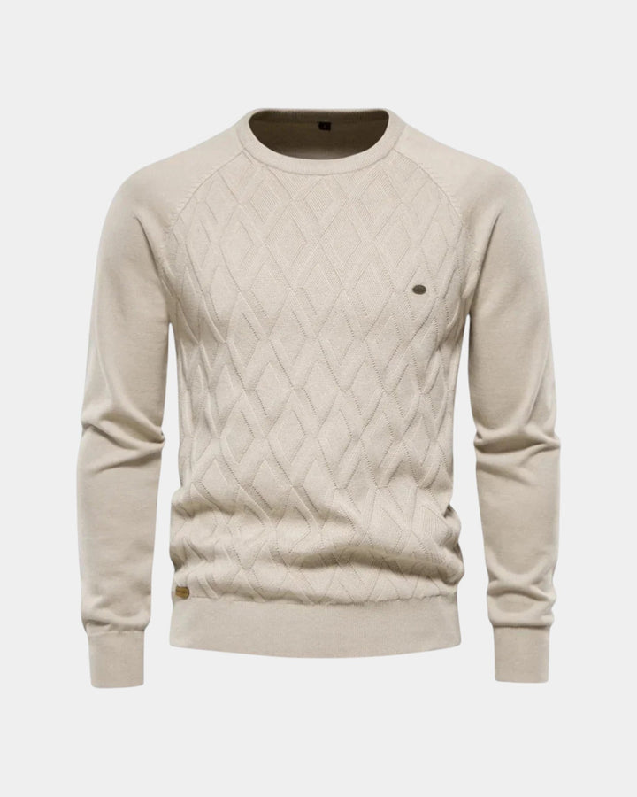 Arveld | Homme Pull Col Rond Jacquard Maille - Beige - Image 3