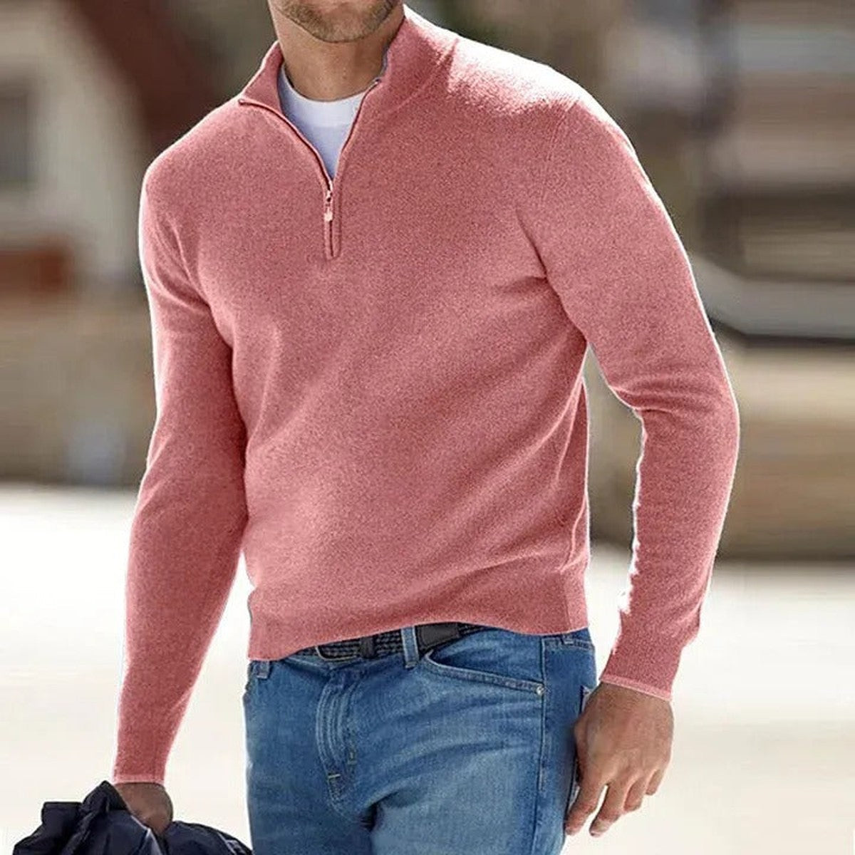 Arveld | Pull Col Zippé Homme Manches Longues - Pink - Image 1