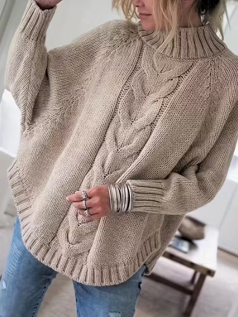 Arvelle | Femme Pull Col Roulé Oversize Torsadé - Beige - Image 1