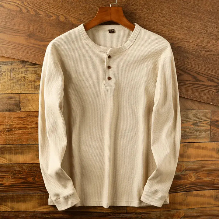 Arvhel | Homme T-shirt Henley Manches Longues Côtelé - Light Grey - Image 3