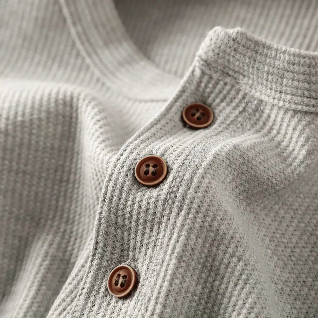 Arvhel | Homme T-shirt Henley Manches Longues Côtelé - Light Grey - Image 7