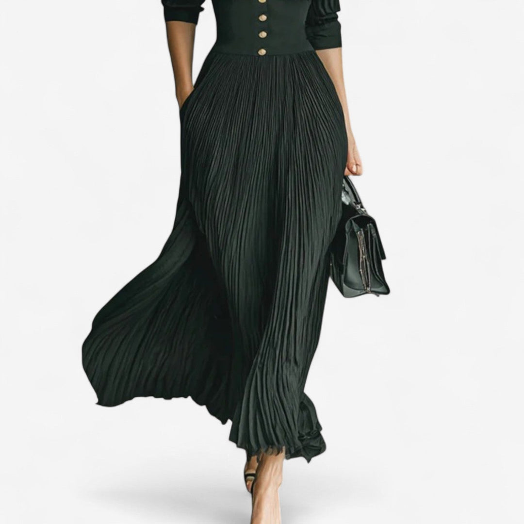 Arvice | Robe Maxi Plissée Femme Col Chemise - Dark Green - Image 3