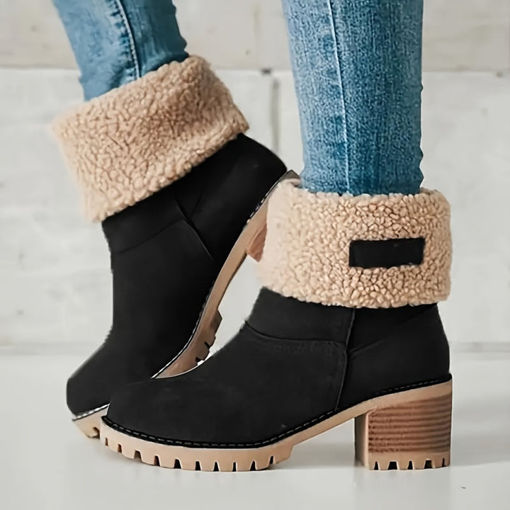 Arvèle | Bottines Fourrées Femme Talon Carré Hiver - Black - Image 1