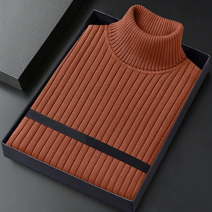 Arvène | Pull Col Roulé Homme Côtelé Hiver - Brown - Image 1