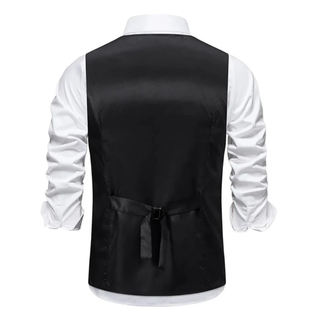 Arvoine | Homme Gilet Costume Slim Fit Boutons Dorés - Black - Image 3