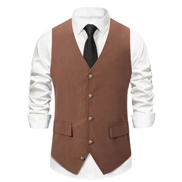 Arvoine | Homme Gilet Costume Slim Fit Boutons Dorés - Black - Image 4