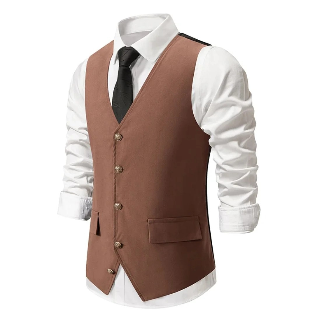 Arvoine | Homme Gilet Costume Slim Fit Boutons Dorés - Black - Image 5