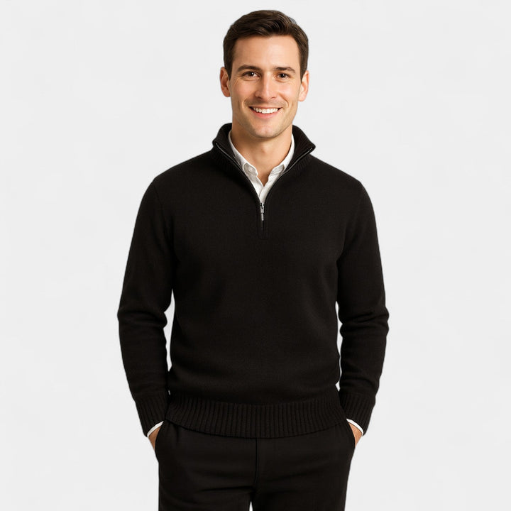 Arvond | Homme Pull Quart Zippé Col Montant - Black - Image 1