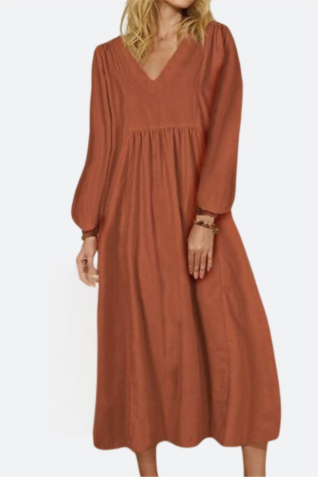 Astrid | Women's V-Neck Smocked Waist Midi Dress - Image 1