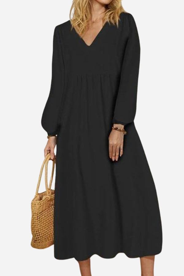 Astrid | Women's V-Neck Smocked Waist Midi Dress - Image 2