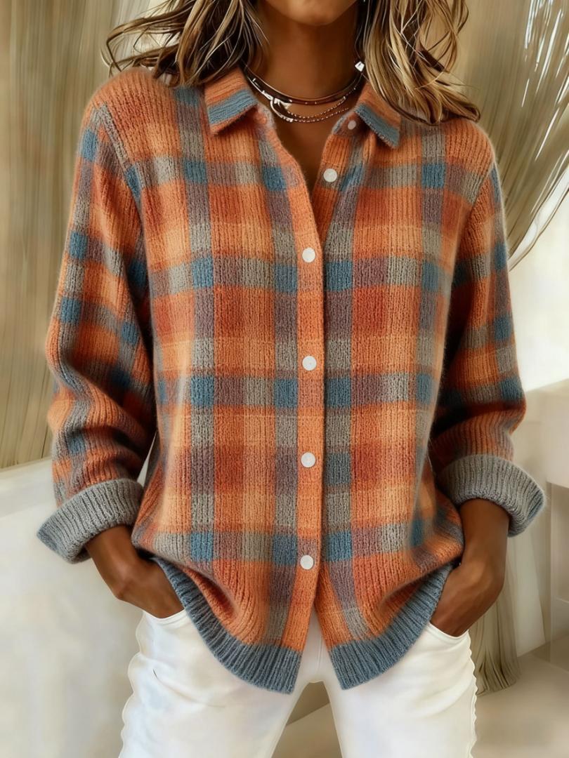 Aurelia | Women's Checkered Long Sleeve Button Up Blouse - Image 1