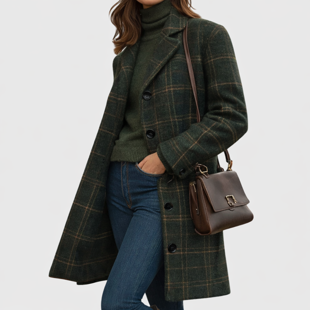 Aurelia | Women's Double Breasted Long Coat - Dark Green - Image 1