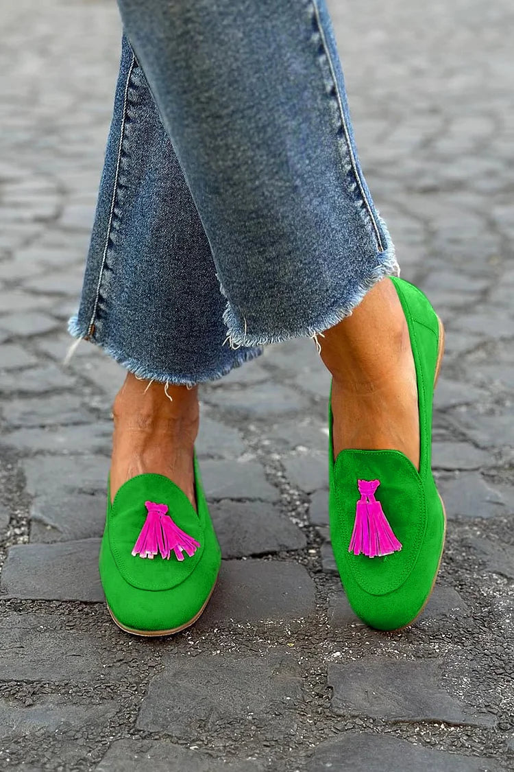 Aurinthia | Women's Tassel Detail Loafers - Green - Image 1