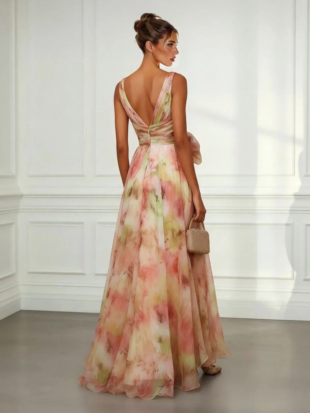 Aurore | Women's Floral V-Neck Sleeveless Maxi Dress - Floral - Image 2
