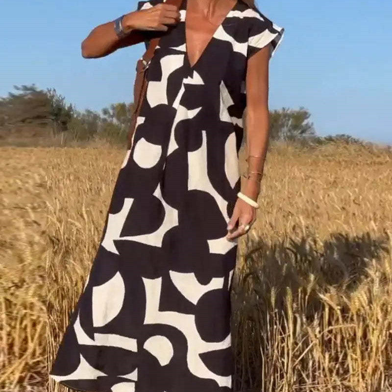 Azalea | Women's Abstract Print V-Neck Maxi Dress - Image 1