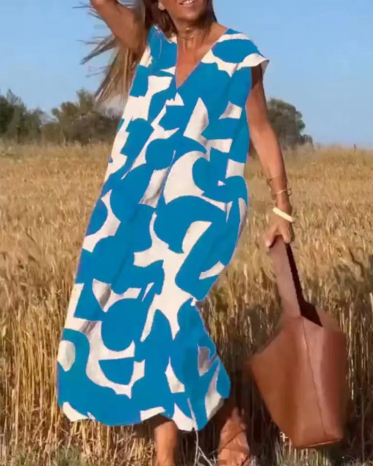 Azalea | Women's Abstract Print V-Neck Maxi Dress - Image 2